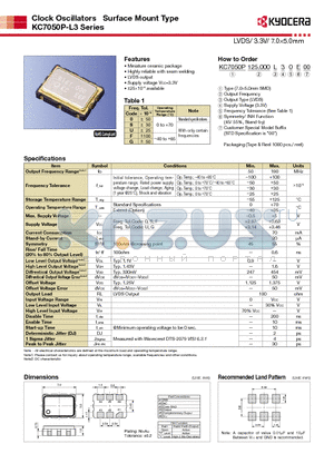 KC7050P-L3 datasheet - Clock Oscillators Surface Mount Type