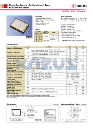 KC7050P-P3 datasheet - Clock Oscillators Surface Mount Type