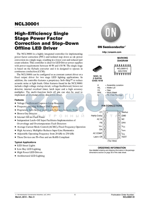 NCL30001 datasheet - High-Efficiency Single Stage Power Factor Correction and Step-Down Offline LED Driver