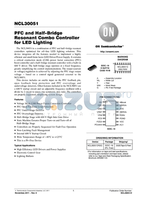 NCL30051 datasheet - PFC and Half-Bridge Resonant Combo Contro for LED Lighting