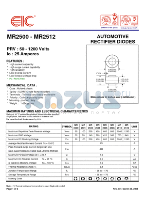MR2504 datasheet - AUTOMOTIVE RECTIFIER DIODES
