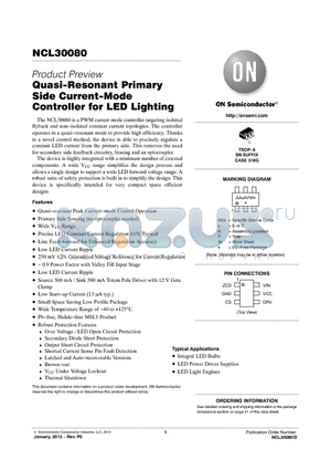 NCL30080 datasheet - Quasi-Resonant Primary Side Current-Mode Side Current-Mode