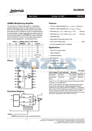 ISL59440IAZ datasheet - 400MHz Multiplexing Amplifier
