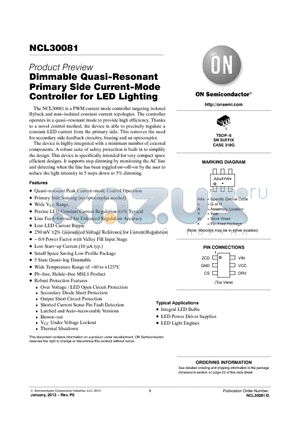 NCL30081 datasheet - Dimmable Quasi-Resonant Primary Side Current-Mode Controller for LED Lighting