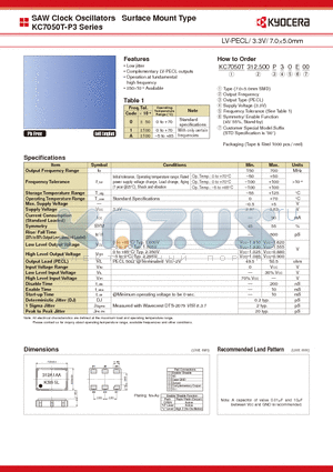 KC7050T-P30E00 datasheet - SAW Clock Oscillators Surface Mount Type