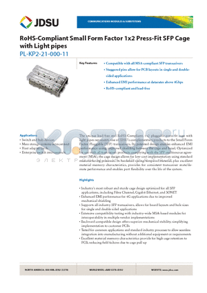 PL-KP2-21-000-11 datasheet - RoHS-Compliant Small Form Factor 1x2 Press-Fit SFP Cage with Light pipes