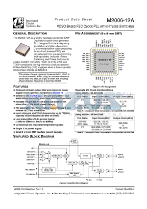 M2006-12AI625.0000 datasheet - VCSO BASED FEC CLOCK PLL WITH HITLESS SWITCHING