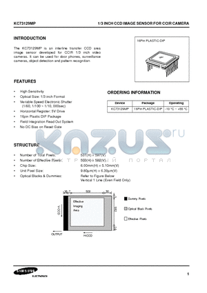 KC73129MP datasheet - 1/3 INCH CCD IMAGE SENSOR FOR CCIR CAMERA