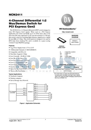 NCN2411 datasheet - 4-Channel Differential 1:2 Mux/Demux Switch for PCI Express Gen2