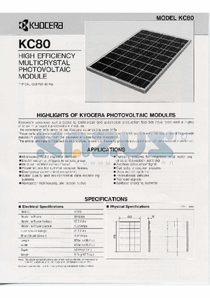 KC80 datasheet - HIGH EFFICIENCY MULTICRYSTAL PHOTOVOLTAIC MODULE