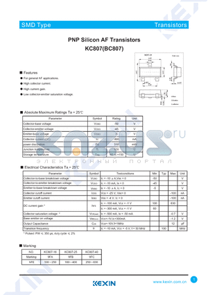 KC807-40 datasheet - PNP Silicon AF Transistors