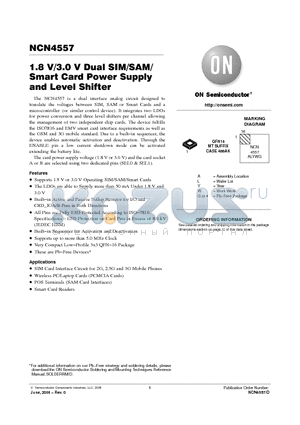 NCN4557 datasheet - 1.8 V/3.0 V Dual SIM/SAM/Smart Card Power Supply and Level Shifter