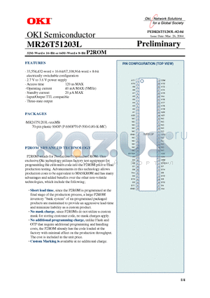 MR26T51203L datasheet - 32M-Word x 16-Bit or64M-Word x 8-Bit P2ROM