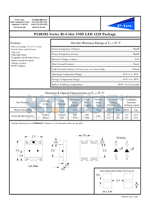 PL00182-WCYG2213 datasheet - Bi-Color SMD LED 1210 Package