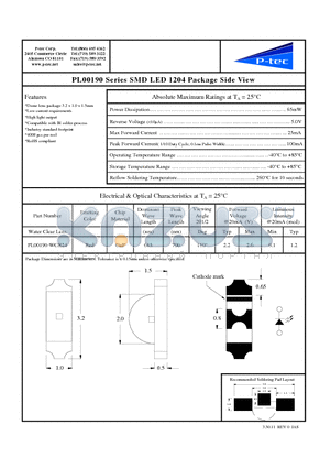 PL00190-WCR24 datasheet - PL00190 Series SMD LED 1204 Package Side View