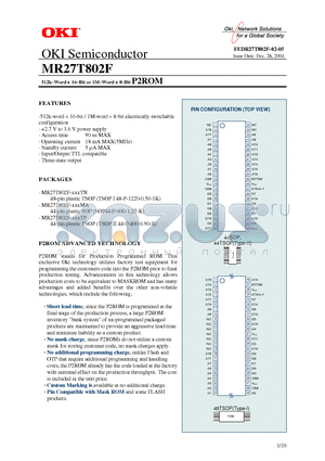 MR27T802F-XXXTP datasheet - 512k-Word x 16-Bit or 1M-Word x 8-Bit