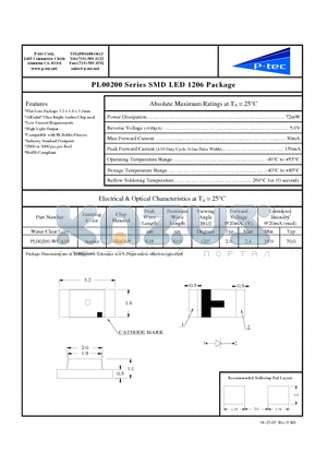 PL00200-WCA03 datasheet - SMD LED 1206 Package