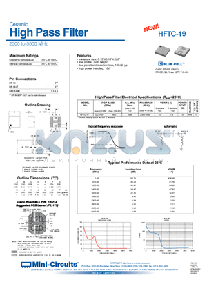 HFTC-19 datasheet - Ceramic High Pass Filter 2300 to 5500 MHz