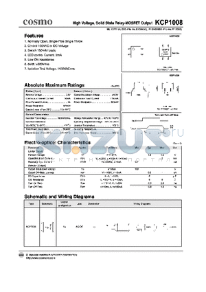 KCP1008 datasheet - HIgh Voltage, Solid State Relay-MOSFET Output