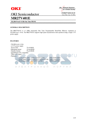 MR27V401ERA datasheet - 524,288-Word  8-Bit One Time PROM