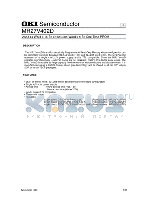 MR27V402DRP datasheet - 262,144-Word x 16-Bit or 524,288-Word x 8-Bit One Time PROM