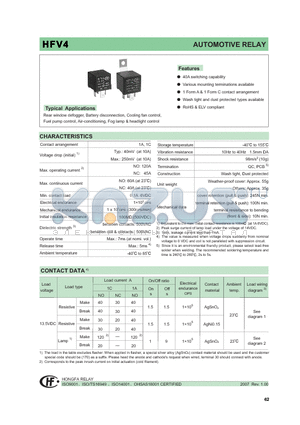 HFV40061H1 datasheet - AUTOMOTIVE RELAY