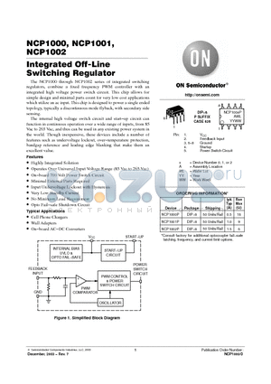 NCP1001P datasheet - Integrated Off-Line Switching Regulator