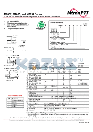 M203226QCN datasheet - 3.2 x 5.0 x 1.3 mm HCMOS Compatible Surface Mount Oscillators