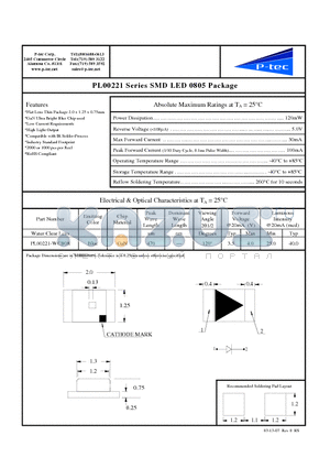 PL00221-WCB08 datasheet - SMD LED 0805 Package