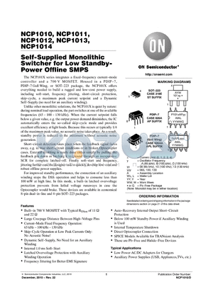 NCP1010 datasheet - Self−Supplied Monolithic Switcher for Low Standby−Power Offline SMPS