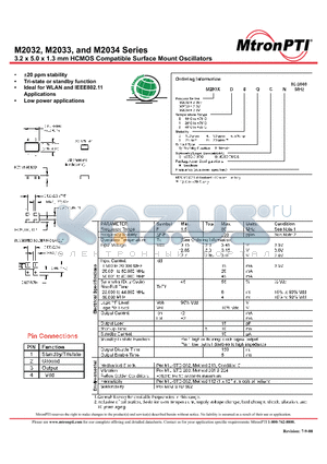 M203263QCN datasheet - 3.2 x 5.0 x 1.3 mm HCMOS Compatible Surface Mount Oscillators