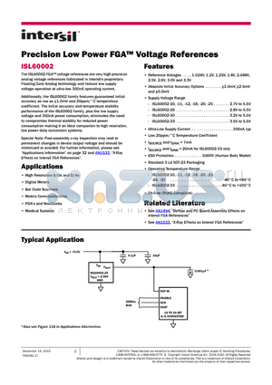 ISL60002BIH311Z-TK datasheet - Precision Low Power FGA Voltage References