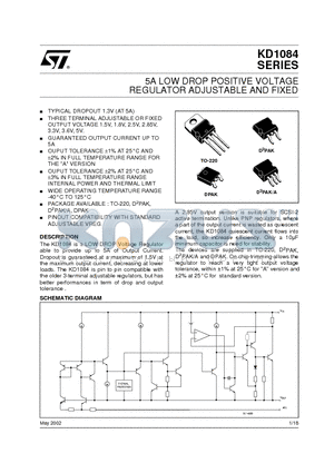 KD1084ADT25 datasheet - 5A LOW DROP POSITIVE VOLTAGE REGULATOR ADJUSTABLE AND FIXED