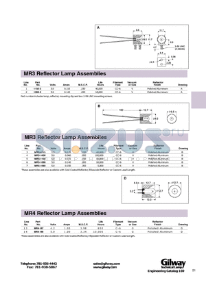 MR3-K datasheet - MR3 Reflector Lamp Assemblies