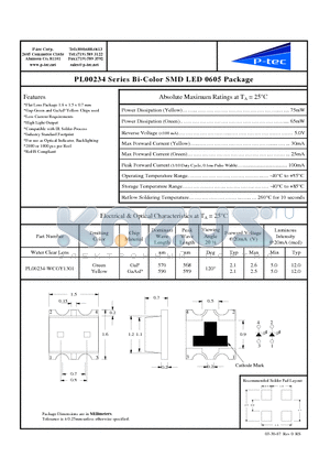 PL00234-WCGY1301 datasheet - Bi-Color SMD LED 0605 Package