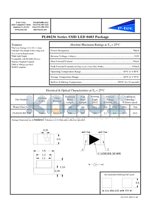 PL00236-WCY08 datasheet - SMD LED 0603 Package
