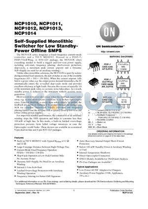 NCP1014AP100G datasheet - Self-Supplied Monolithic Switcher for Low Standby- Power Offline SMPS