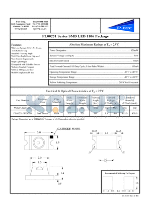PL00251-WCG05 datasheet - SMD LED 1106 Package