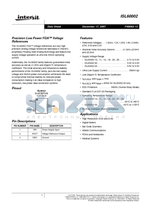 ISL60002DIH312-TK datasheet - Precision Low Power FGA Voltage References