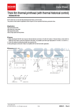 KD2002-DC72A datasheet - Thick film thermal printhead(with thermal historical control)