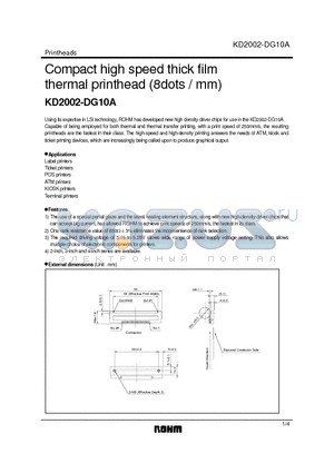 KD2002-DG10A datasheet - Compact high speed thick film thermal printhead (8dots / mm)