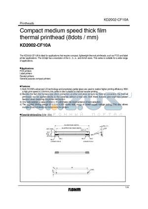 KD2002-CF10A datasheet - Compact medium speed thick film thermal printhead (8dots / mm)