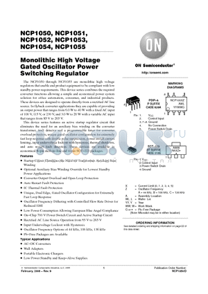 NCP1050ST136T3 datasheet - Monolithic High Voltage Gated Oscillator Power Switching Regulator