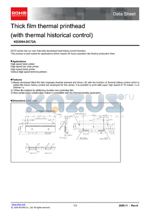 KD2004-DC72A datasheet - Thick film thermal printhead (with thermal historical control)