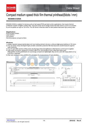 KD2008-CG50A datasheet - Compact medium speed thick film thermal printhead(8dots / mm)