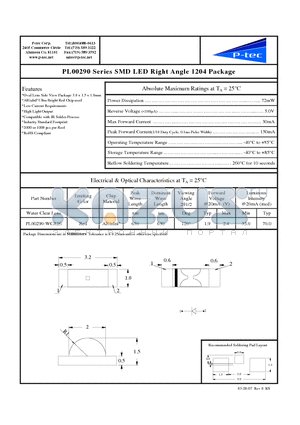 PL00290-WCR26 datasheet - SMD LED Right Angle 1204 Package