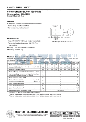 LM4001 datasheet - SURFACE MOUNT SILICON RECTIFIERS