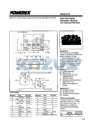 KD421K10 datasheet - Dual Darlington Transistor Module (100 Amperes/1000 Volts)