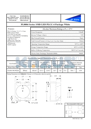 PL0084-WCW15Z datasheet - SMD LED PLCC-4 Package White