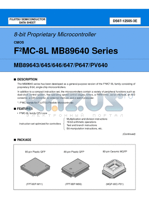 MB89647PFM datasheet - 8-bit Proprietary Microcontroller